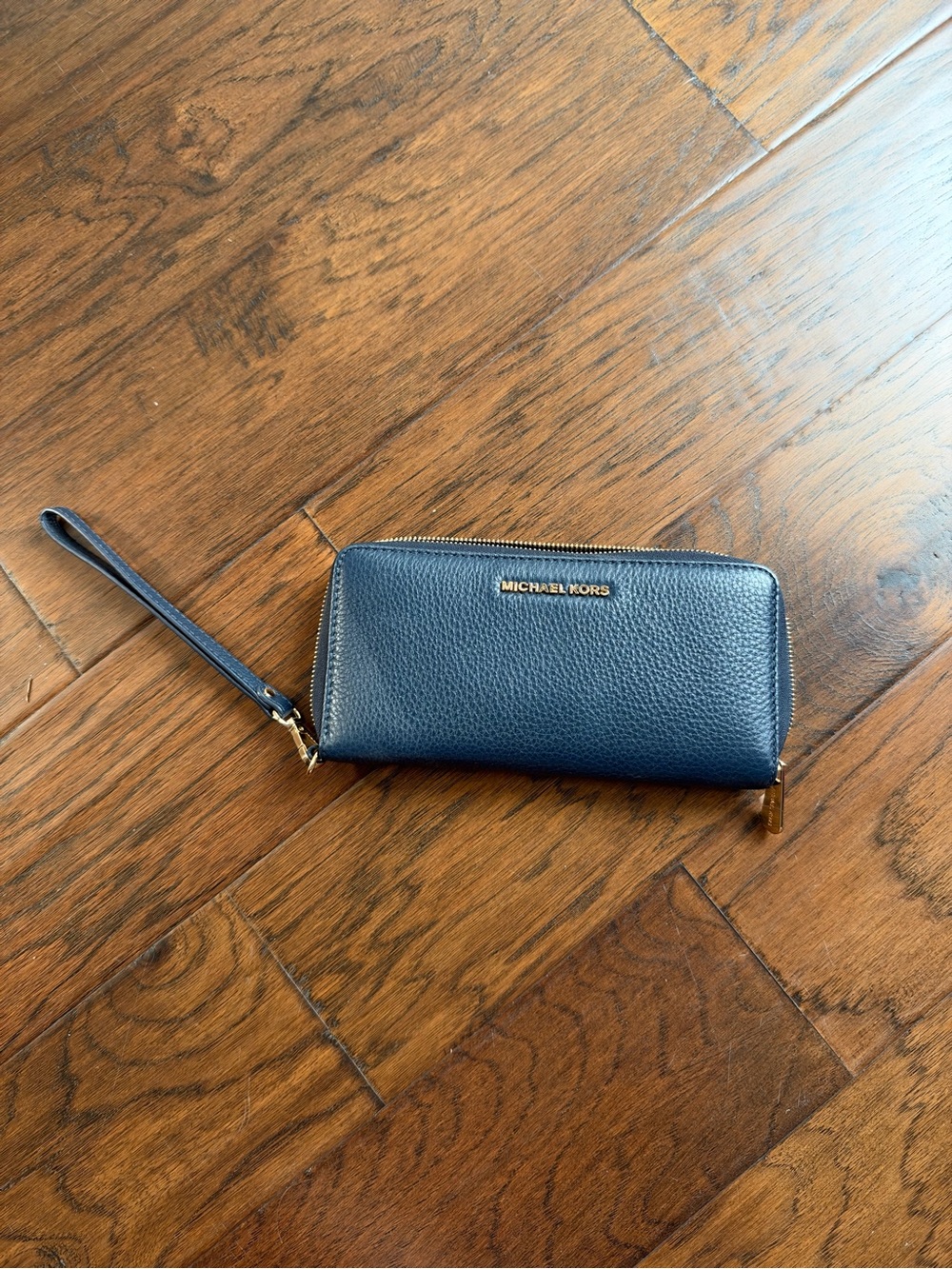 Michael Kors Navy Zip-Around Wristlet Wallet with Gold Hardware